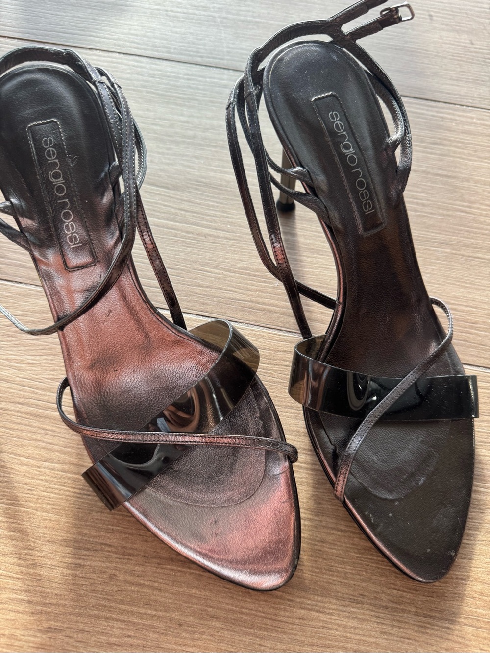Sergio Rossi Black Patent Strappy High-Heel Sandals